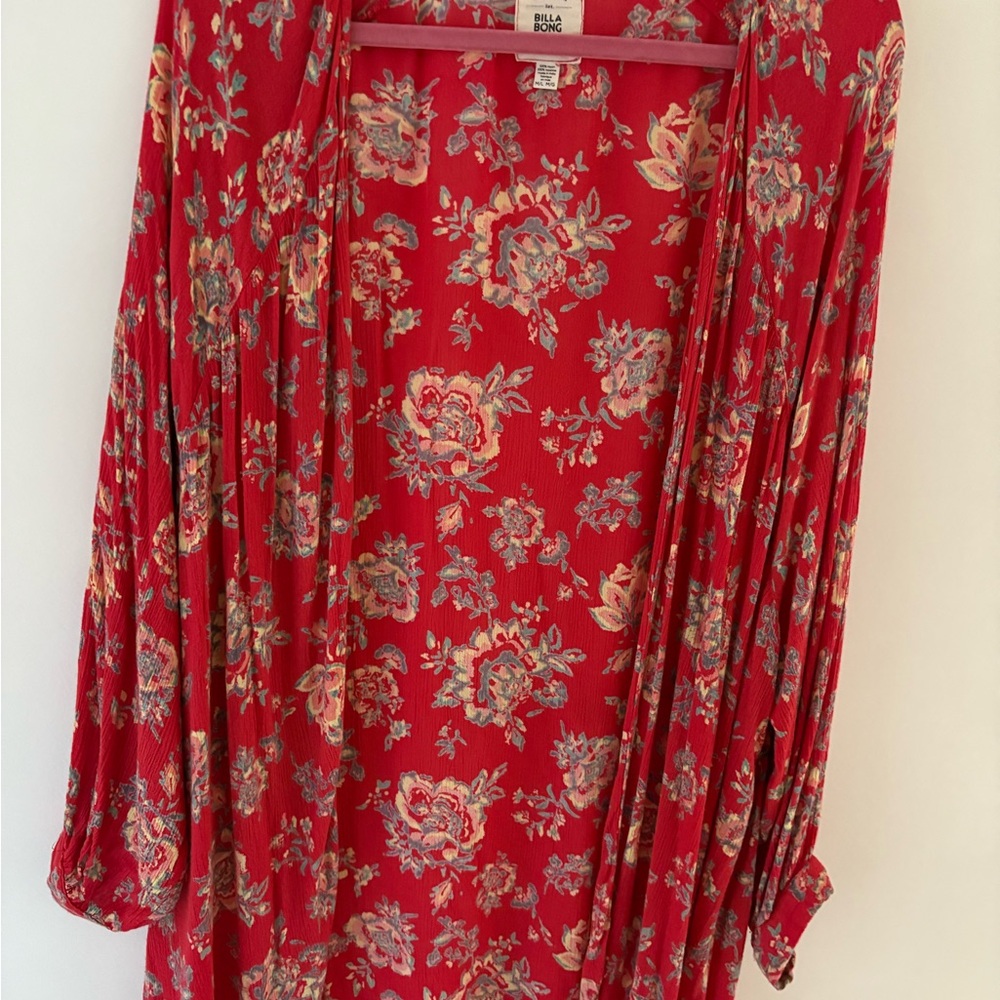 Billabong Red Floral Kimono Cover-Up